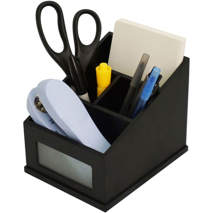 Victor Midnight Black Multi-Use Storage Caddy with Adjustable Compartment - 4 Compartment(s) - 6.50" - 4.9" Height x 4.6" Width%Desktop - Non-slip Feet - Black - Rubber, Frosted Glass, Wood - 1 Each