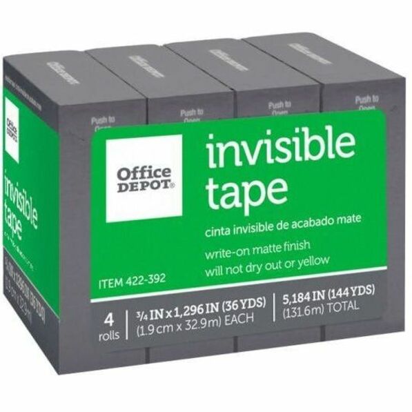 Office Depot® Brand Invisible Tape, 3/4" x 1296", Clear, Pack of 4