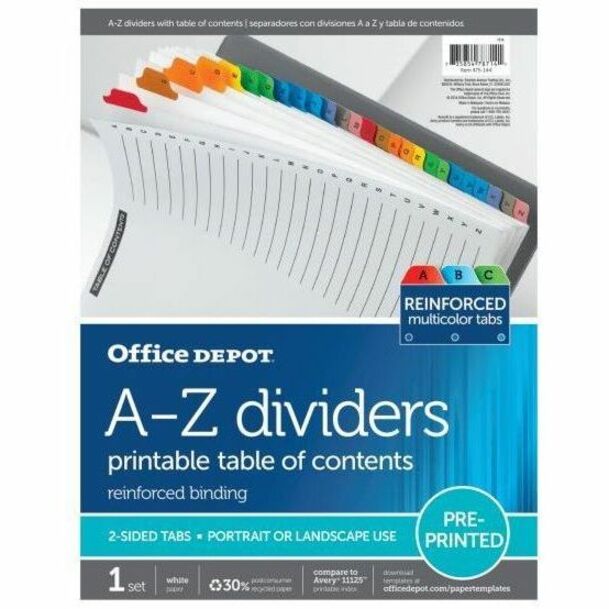 Office Depot® Brand Table Of Contents Customizable Index With