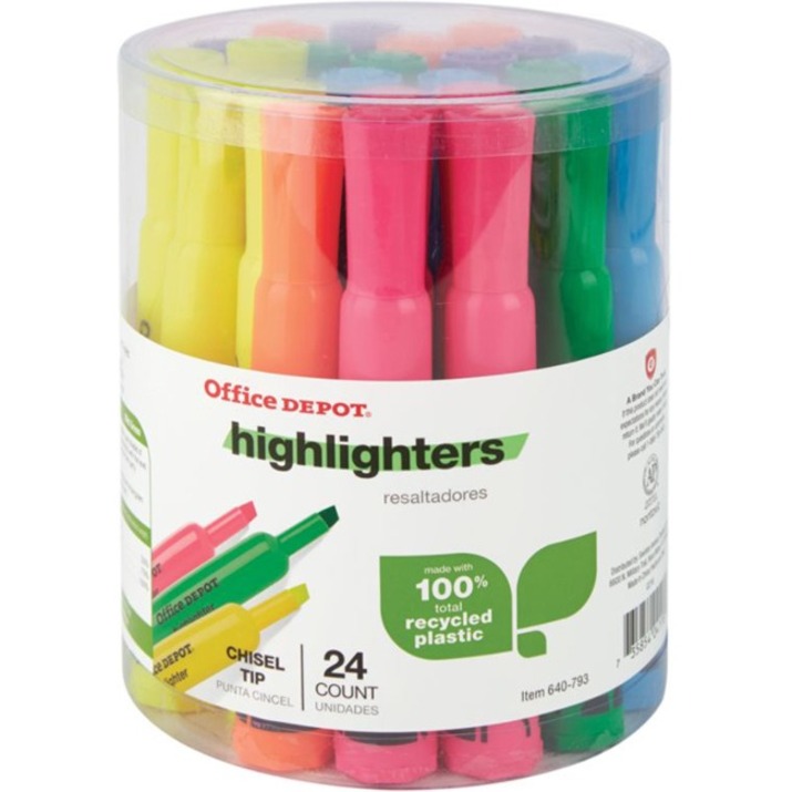 Office Depot Highlighters, ChiselPoint, Assorted Colors, Pack Of 24