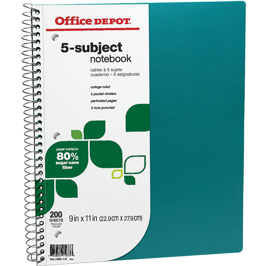 Office Depot FSC Certified Notebook, 9in x 11in, 5 Subject, College