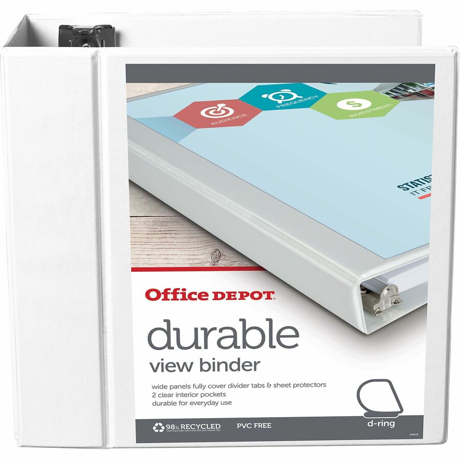Office Depot® Brand Durable View 3Ring Binder, 5" Slant Rings, White