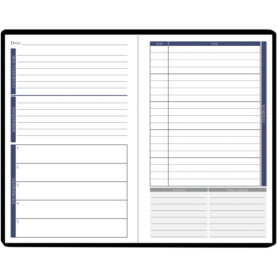 House of Doolittle Non-dated Productivity Planner - Monthly, Weekly - 12 Month - 1 Month, 1 Day, 1 Week Double Page Layout - Blue Sheet - Gray - Suede - Gray Cover - 9.3" Height x 6.3" Width - Embossed, Pocket, Daily Schedule, Task List, To-do List, Ribbo