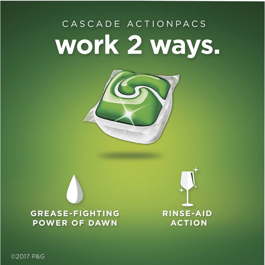 Cascade Original Detergent Pacs - Fresh Scent - 125 / Carton - White, Green