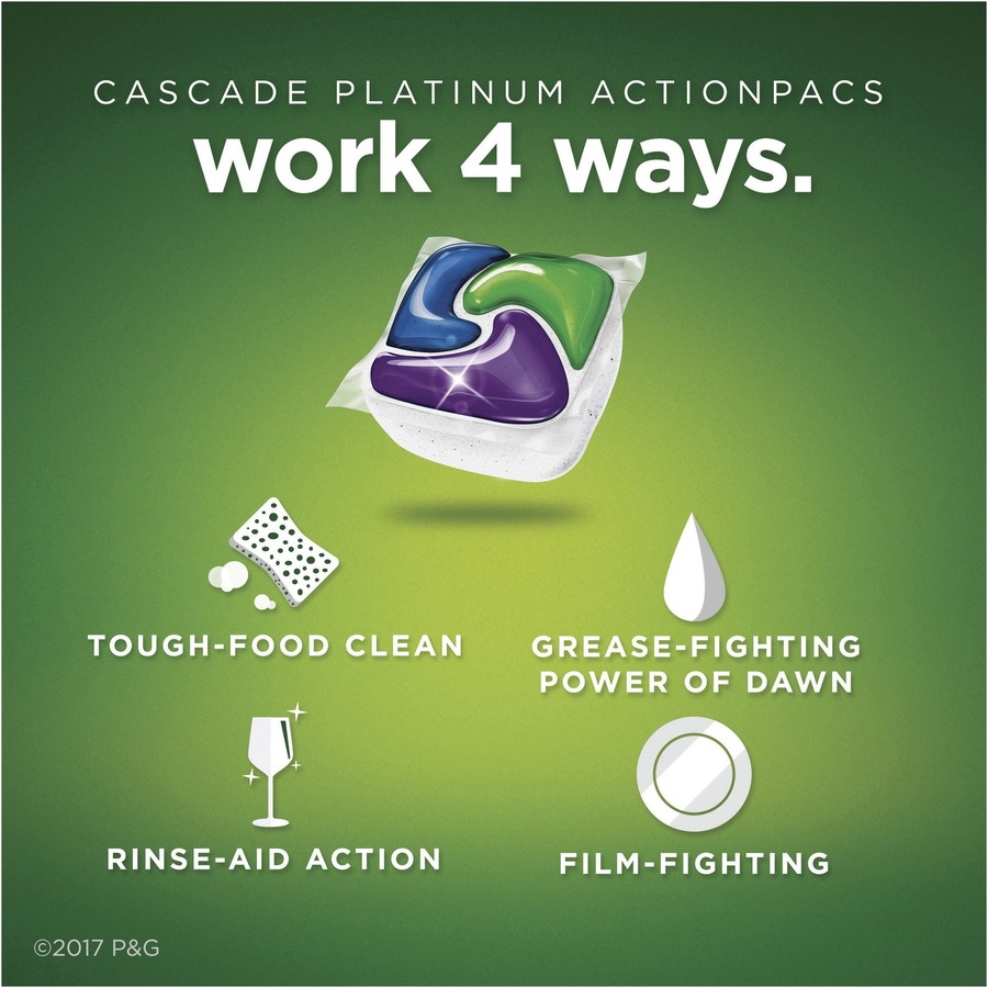 Cascade Platinum ActionPacs Detergent - 105 / Carton - Multi