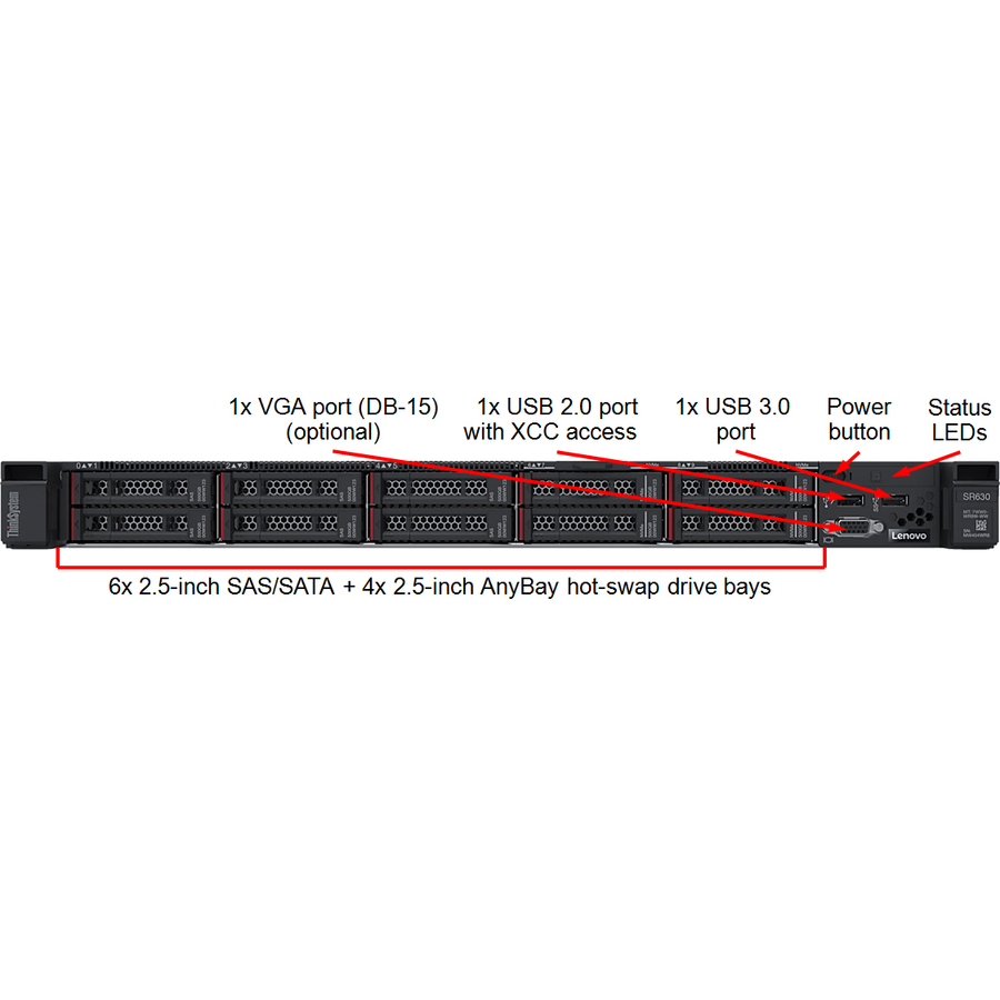 Lenovo ThinkSystem SR630 7X02A0CKNA 1U Rack Server - 1 x Intel Xeon Gold 5218 2.30 GHz - 32 GB RAM - Serial ATA/600 Controller