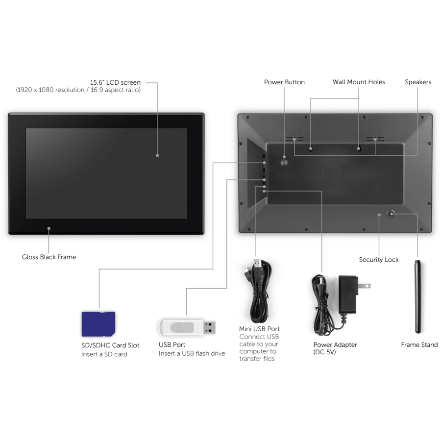 Aluratek 15 inch Wi‑Fi touchscreen digital photo frame with built-in memory — alternate view 1