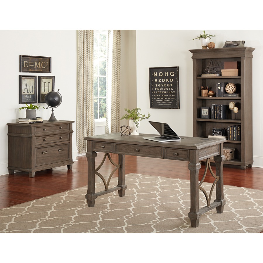 Martin Carson Open L Desk with Open Right Return, Power with AC and USB - Finish: Weathered Dove