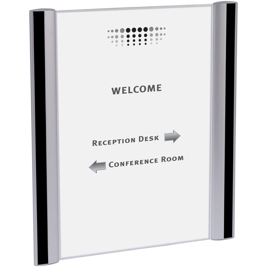 Alba Sign Holder - 1 Each - 12.1" Width x 0.7" Height x 13.2" Depth - 8.50" Holding Width x 11" Holding Height - Rectangular Shape - Wall Mountable, Door-mountable - Anti-glare, Single Sided - Anodized Aluminum - Silver