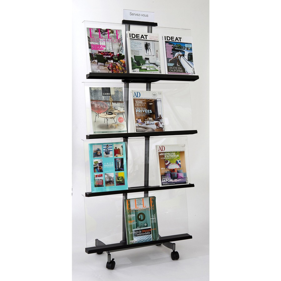 Alba Display Rack - 3 x Document, 1050 x Sheet - 65.7" Height x 28.7" Width x 12.8" Depth - Black - Chrome Metal, Polyvinyl Chloride (PVC), Acrylonitrile Butadiene Styrene (ABS) - 1 Each