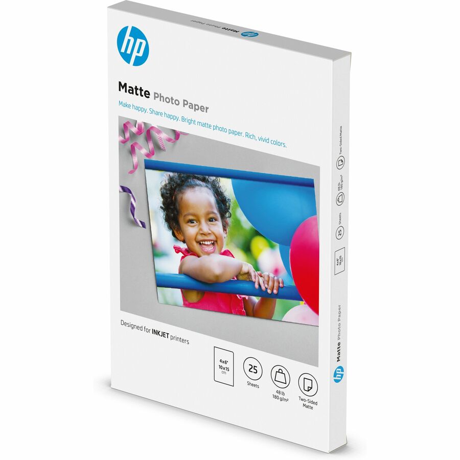 HP Matte Photo Paper, 48 lb, 4 x 6 in. (101 x 152 mm), 25 sheets