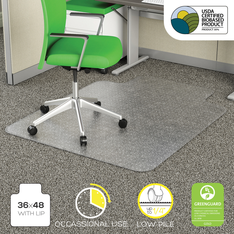 Deflecto EconoMat Chair Mat - Commercial, Carpet - 48" Length x 36" Width x 0.100" Thickness - Lip Size 10" Length x 19" Width - Clear - 1 Each