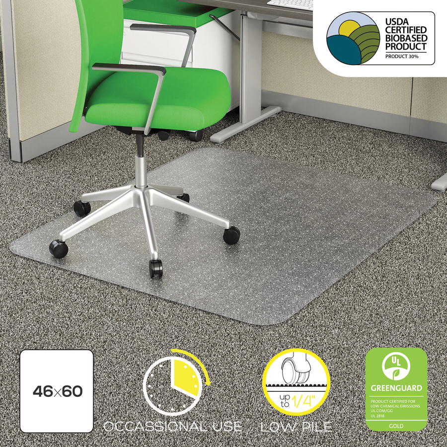 Deflecto EconoMat Chair Mat - Commercial, Carpet - 60" Length x 46" Width x 0.100" Thickness - Rectangular - Clear - 1Each