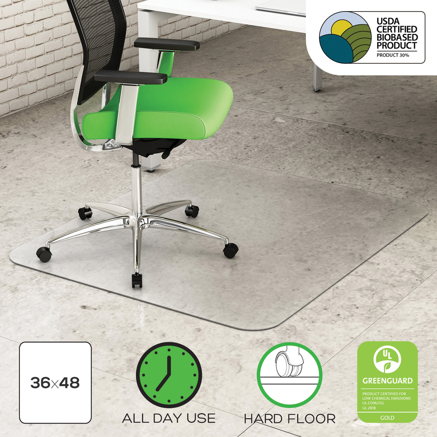 Deflecto Earth Source Hard Floor Chair Mat - Hard Floor - 48" Length x 36" Width x 0.100" Thickness - Rectangular - Clear - 1Each
