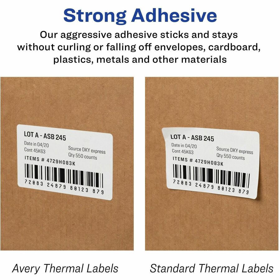 Avery® Direct Thermal Roll Labels - 3 1/2" Height x 1 1/8" Width - Permanent Adhesive - Rectangle - Thermal - Bright White - Paper - 350 / Sheet - 350 / Roll - 2 Total Sheets - 700 Total Label(s) - 700 / Box - Water Resistant - Permanent Adhesive, Scr