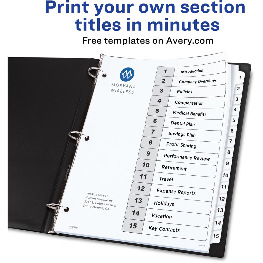 Avery® Avery Ready Index 15 Tab Dividers, Customizable TOC, 6 Sets ...