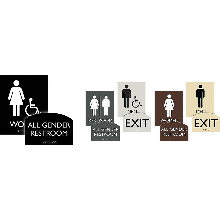 Lorell Unisex Handicap Restroom Sign - 1 Each - Restroom (Man/Woman/Wheelchair) Print/Message - 8" Width x 8" Height - Square Shape - Surface-mountable - Easy Readability, Injection-molded - Restroom, Architectural - Plastic - Black, Black