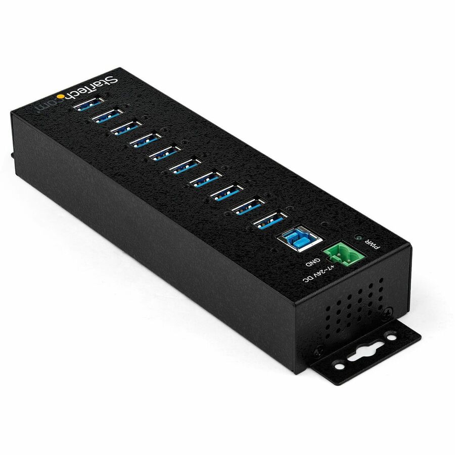 StarTech 10 Port USB Hub w/ Power Adapter, Metal Industrial USB 3.0 Data Hub, Din Rail, Wall & Desk Mount USB 3.2 Gen 1 5Gbps Hub, TAA