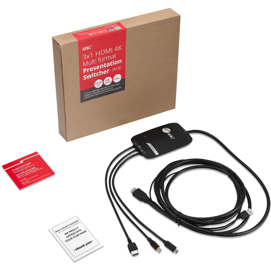 SIIG 3x1 HDMI 4K Multi format Presentation Switcher - BYOD