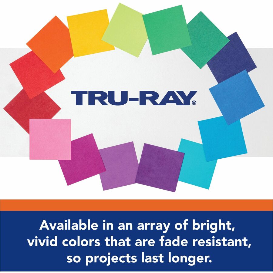 Tru-Ray Color Wheel Construction Paper - Project - 144 Piece(s) - 12"Height x 9"Width x 1"Length - 144 / Pack - Yellow, Gold, Orange, Festive Red, Holiday Red, Magenta, Violet, Purple, Blue, Turquoise, Holiday Green, ...