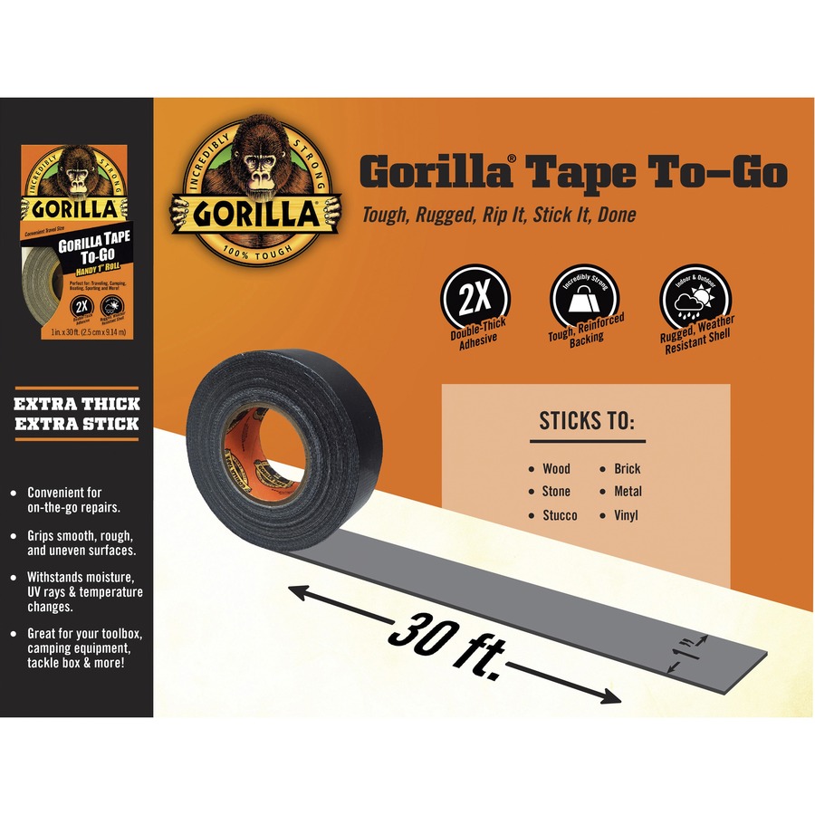 Gorilla Tape To-Go - 10 yd Length x 1" Width - 1 Each - Black