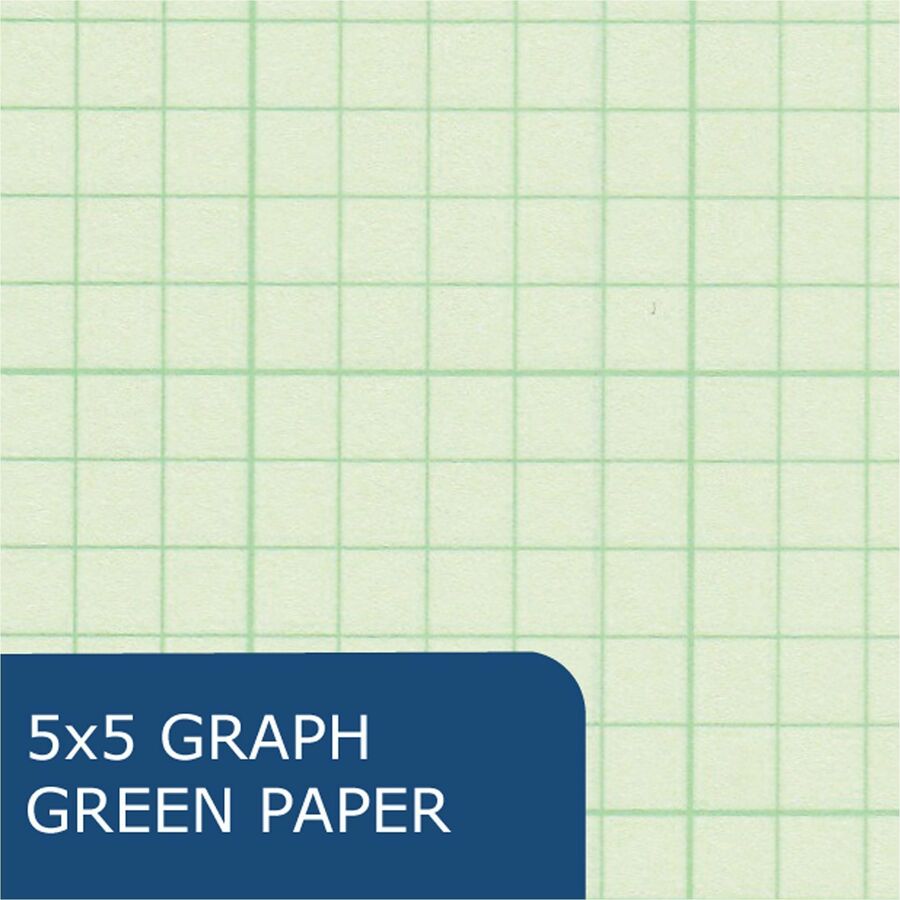 Roaring Spring 5x5 Grid Engineering Pad - 200 Sheets - 400 Pages - Printed - Glued - Back Ruling Surface - 3 Hole(s) - 15 lb Basis Weight - 56 g/m² Grammage - 11" x 8 1/2" - 0.66" x 8.5" x 11" - Green Paper - Chipboard Cover - 24 / Carton
