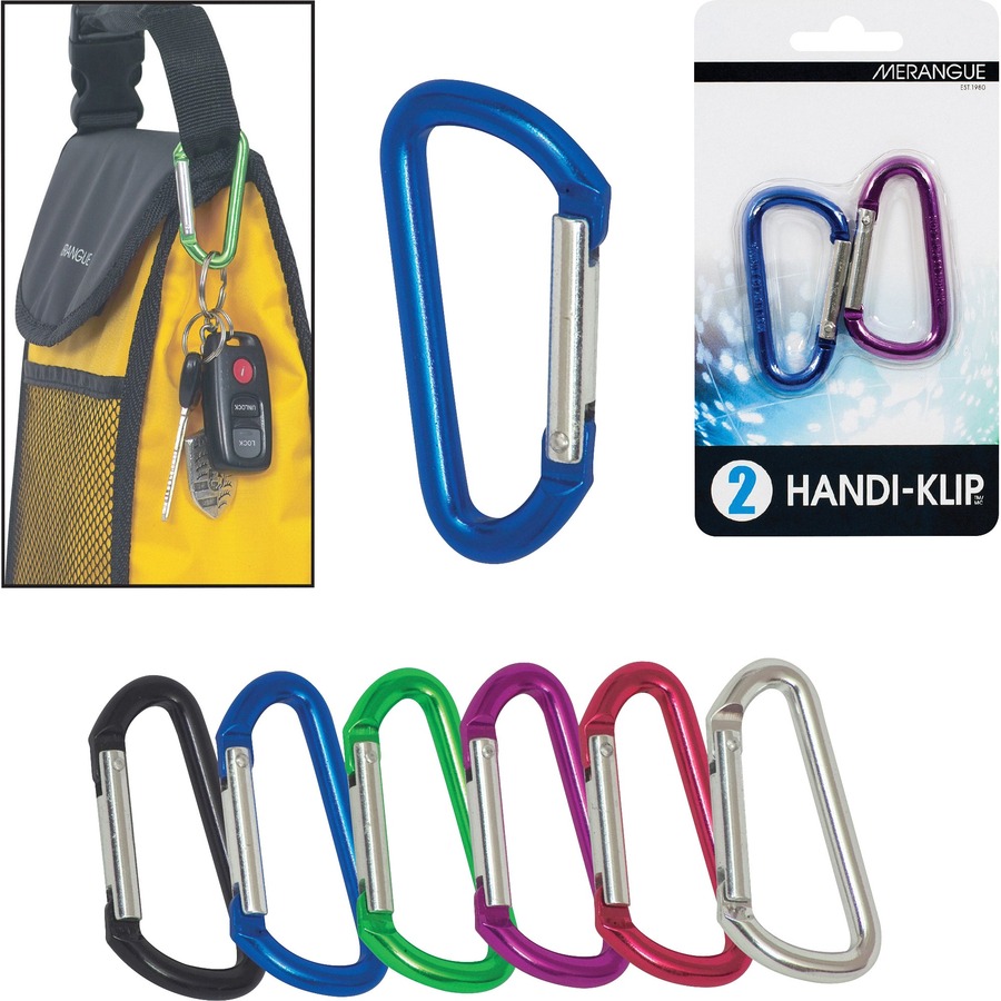 Merangue Handi-Klip Carabiner - Large - for Cloth, ID Card, Backpack, Belt, Key - Easy to Use - 1Each - Assorted = MGE1008410100