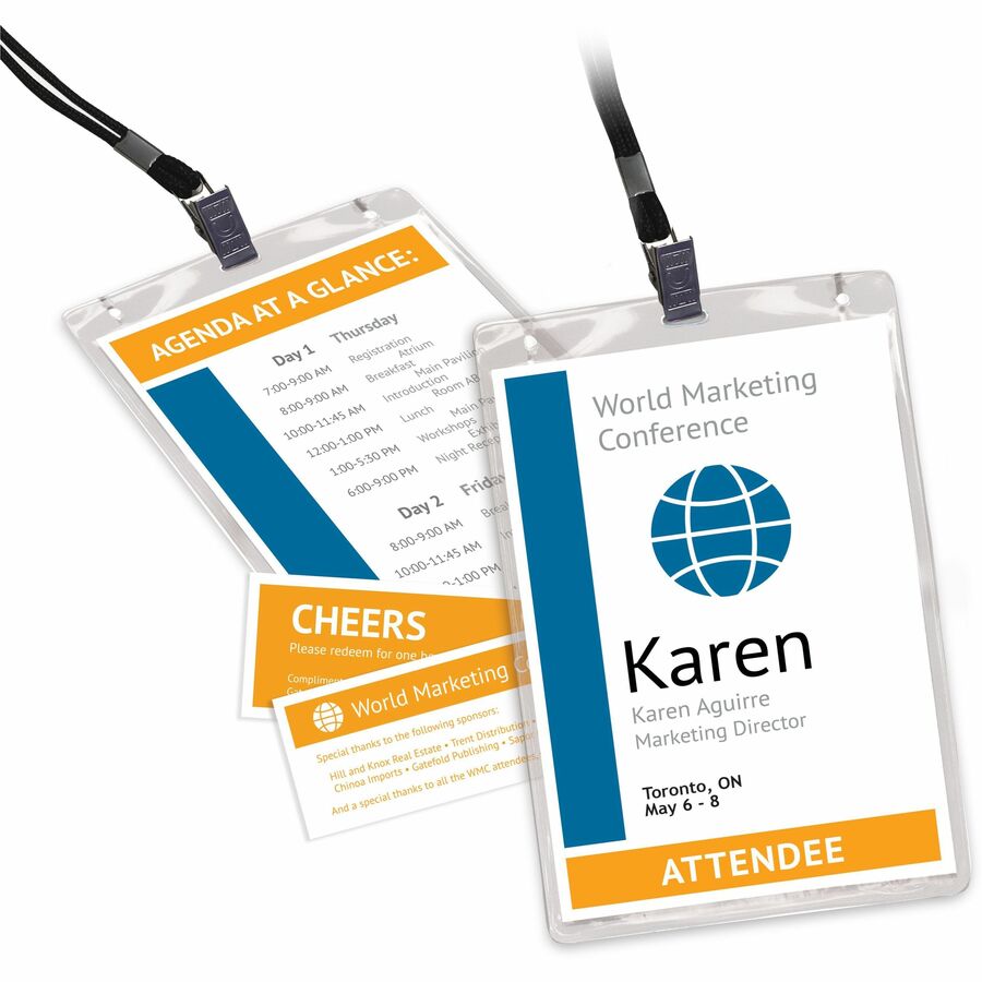 Avery® Vertical Name Badges with Tickets Kit for Laser and Inkjet Printers, 4-1/4" x 6" - PVC Plastic - White - 1 / Box