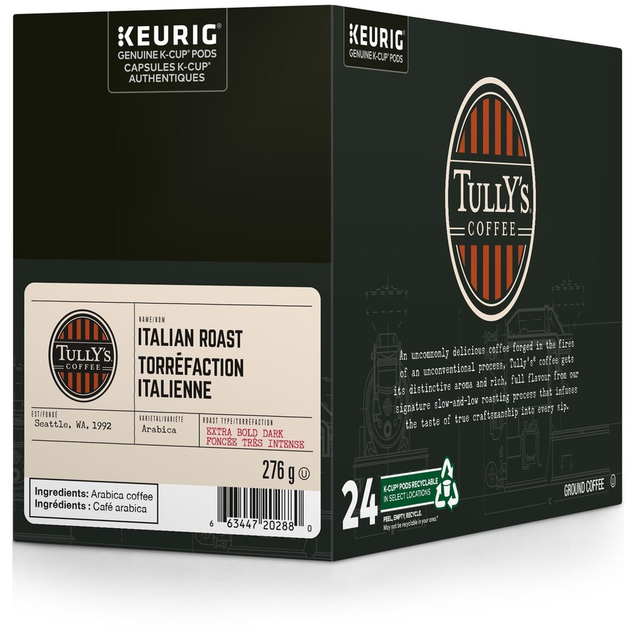 Tully's Italian Roast Coffee K-Cups - 24 / Box - Single Serve Pods - KEU9420788