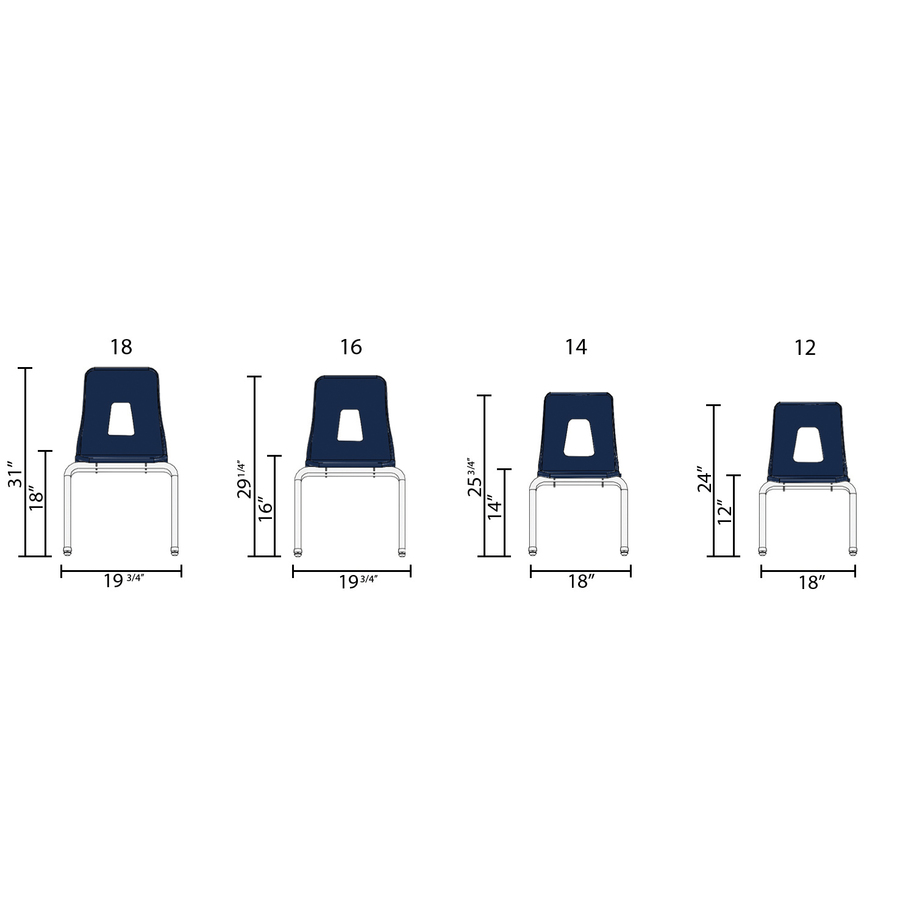 Classic 4-Leg Chair - Navy Polypropylene Seat - Navy Polypropylene Back - Black Tubular Steel Frame - Four-legged Base -5 Each - Folding/Stacking Chairs & Carts - ALUC18NVY