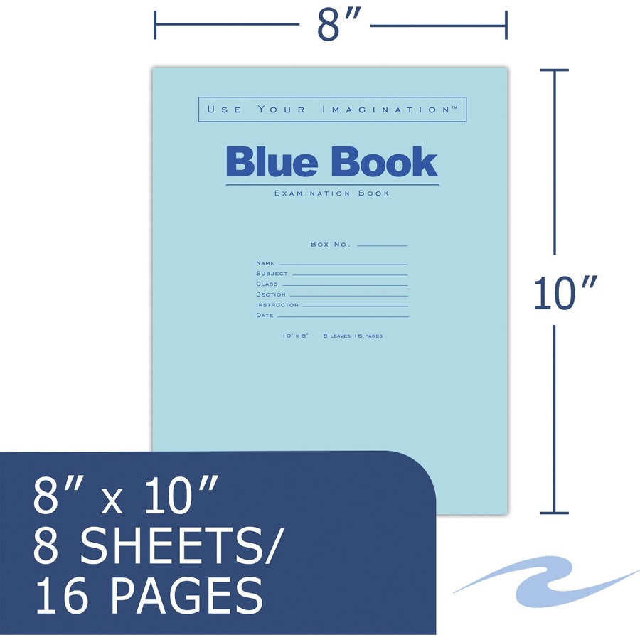 Picture of Roaring Spring Case of 500 Exam Books, 10"x8" , 8 sheets/16 pages of 15# Smooth White Paper, Wide Ruled W/ Margin, Heavy Blue Cover, Stapled
