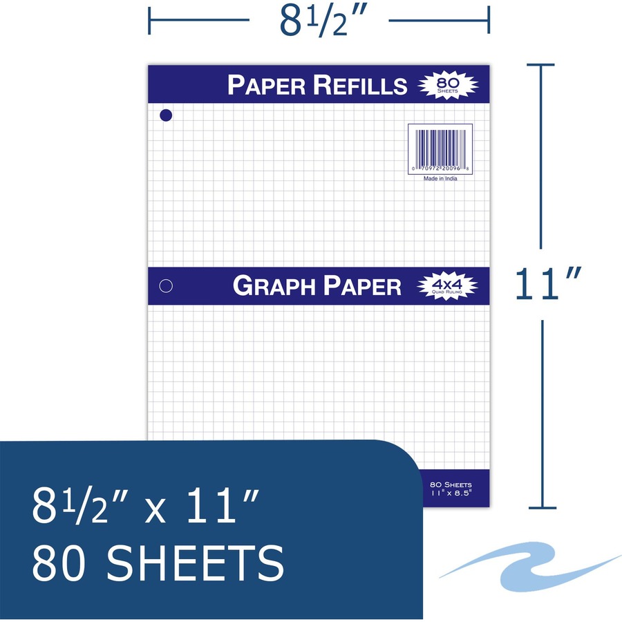 Roaring Spring Graph Filler Paper - 80 Sheets - 160 Pages - Printed - Both Side Ruling Surface - 3 Hole(s) - 15 lb Basis Weight - 56 g/m² Grammage - 11" x 8 1/2" - 0.30" x 8.5" x 11" - White Paper - 24 / Carton