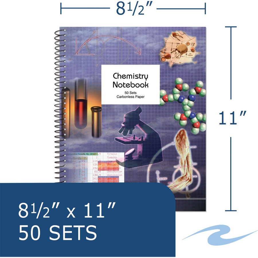 Roaring Spring Carbonless Chemistry Notebook - 100 Sheets - 200 Pages - Printed - Spiral Bound - Front Ruling Surface - 15 lb Basis Weight - 56 g/m² Grammage - 11" x 8 1/2" - 0.33" x 8.5" x 11" - White, Blue Paper - Board Cover - 12 / Carton