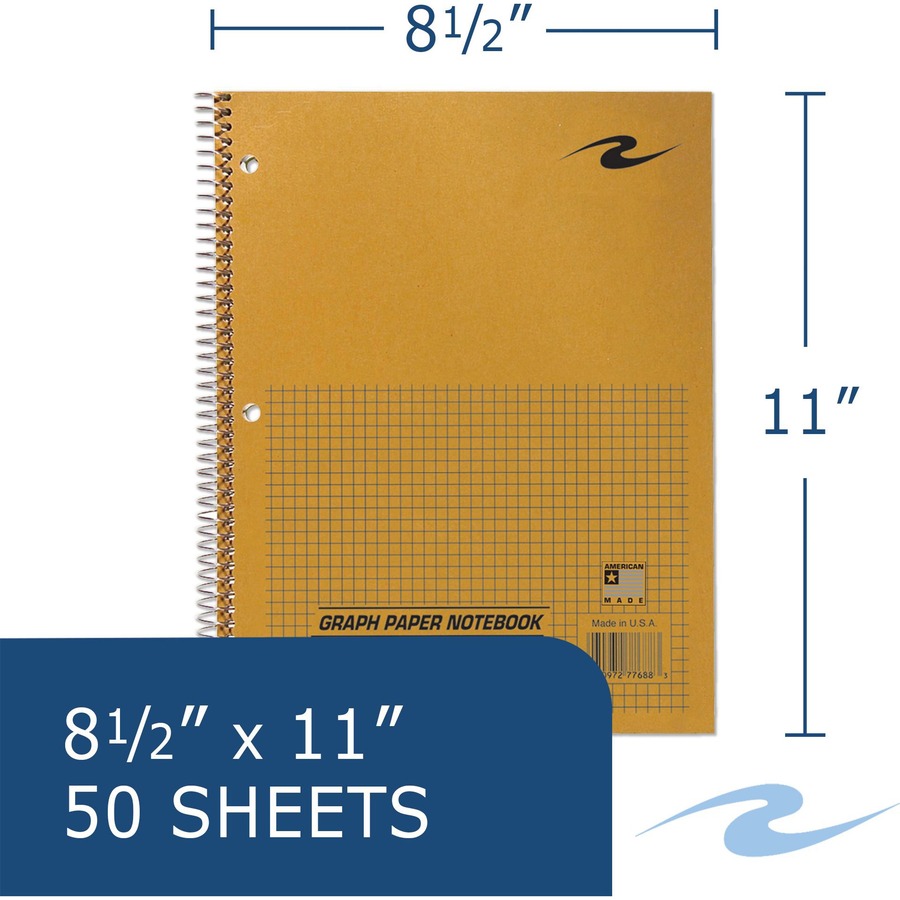Roaring Spring Graph Paper Notebook - 50 Sheets - 100 Pages - Printed - Spiral Bound - Both Side Ruling Surface - 3 Hole(s) - 20 lb Basis Weight - 75 g/m² Grammage - 11" x 8 1/2" - 0.30" x 8.5" x 11" - White Paper - 24 / Case