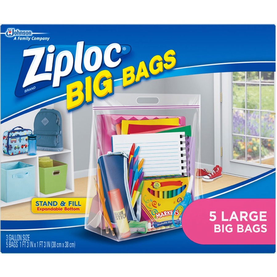 Ziploc® Big Bags - Large Size - 11.36 L - 15" (381 mm) Width x 15" (381 mm) Length - Plastic - 5/Box - Multipurpose - Reclosable Poly Bags - SJN00195