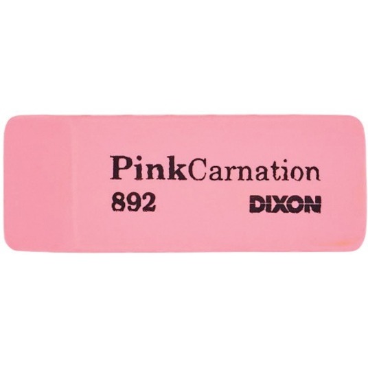 Dixon Pink Carnation Wedge Erasers, Small, Pink, 2" x .75", Soft, Latex-free, Non-toxic, Abrasion Resistant, Beveled Edge, Smudge-free, 36/Box - Erasers - DIX38920