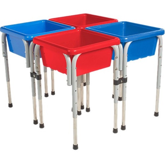 ECR4KIDS 4 Station Square Sand & Water Play Table with Lids - Blue Square, Red Top - 16 Legs x 30" Table Top Width x 30" Table Top Depth - 26" Height - Assembly Required - Play Tables - ELR0799