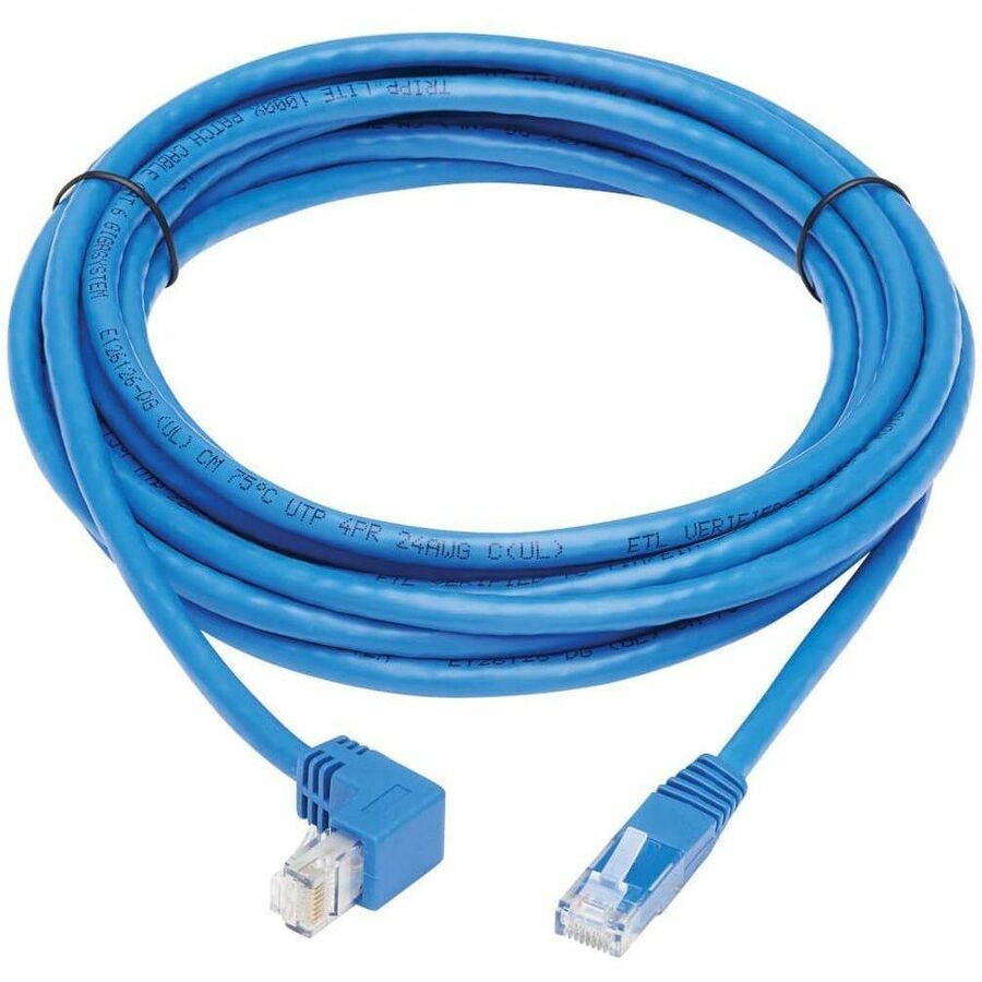 Eaton Tripp Lite Series Down-Angle Cat6 Gigabit Molded UTP Ethernet Cable (RJ45 Right-Angle Down M to RJ45 M), Blue, 20 ft. (6.09 m)