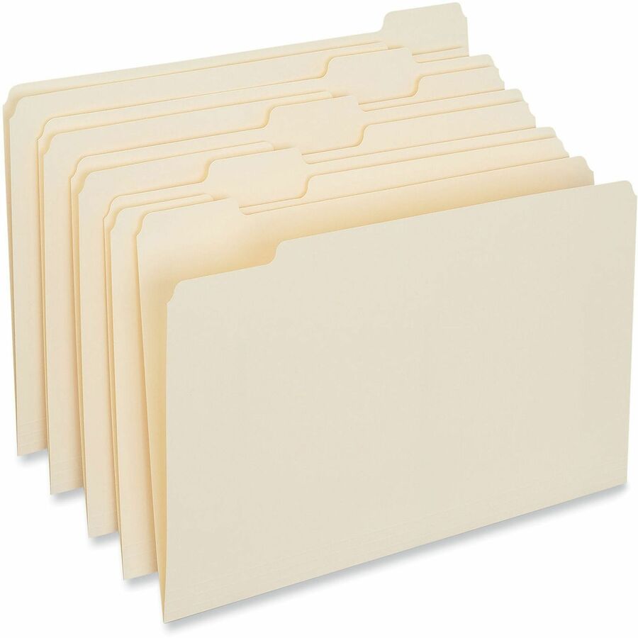 Universal 1/5 Tab Cut Legal Top Tab File Folder - 8 1/2" x 14" - 3/4" Expansion - Assorted Tab Position - 11 pt. - Manila - 100 Box