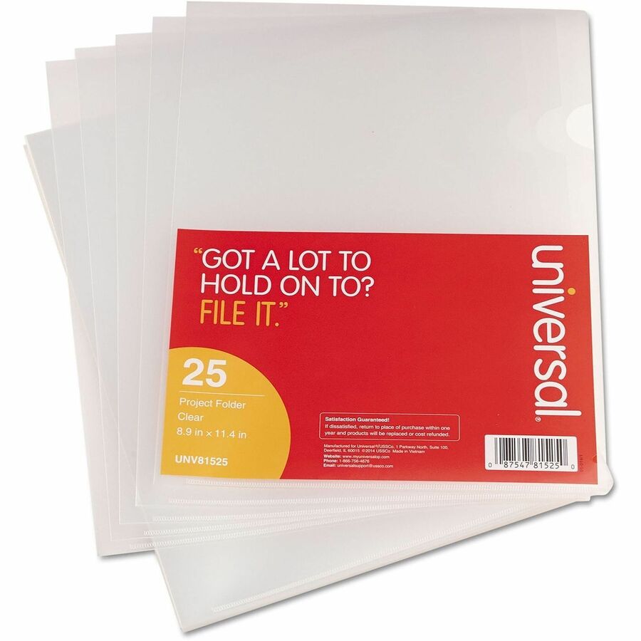 Universal Letter Project File - 8 1/2" x 11" - Plastic, Polypropylene - Clear - Unpunched - 25 Pack