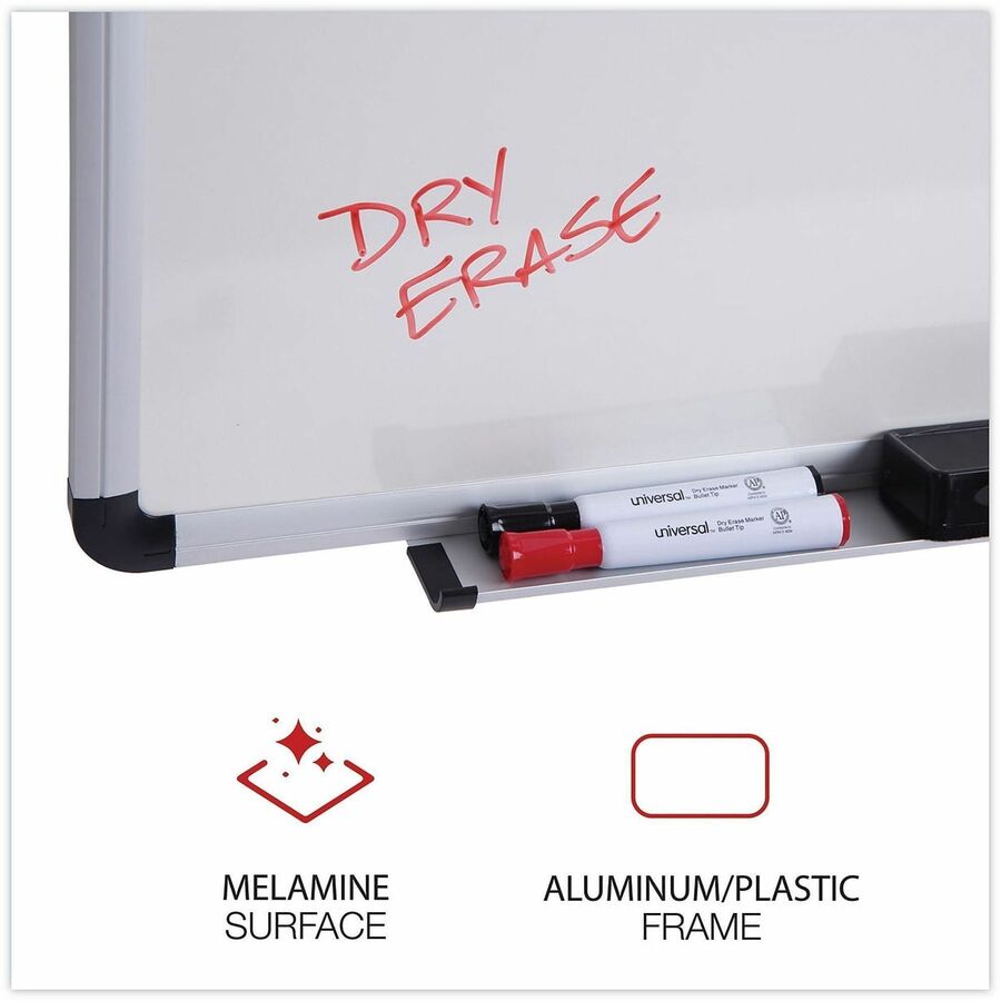 Universal Dry Erase Board - 36" (3 ft) Width x 24" (2 ft) Height - White Melamine Surface - Satin Aluminum Frame - 1 Each