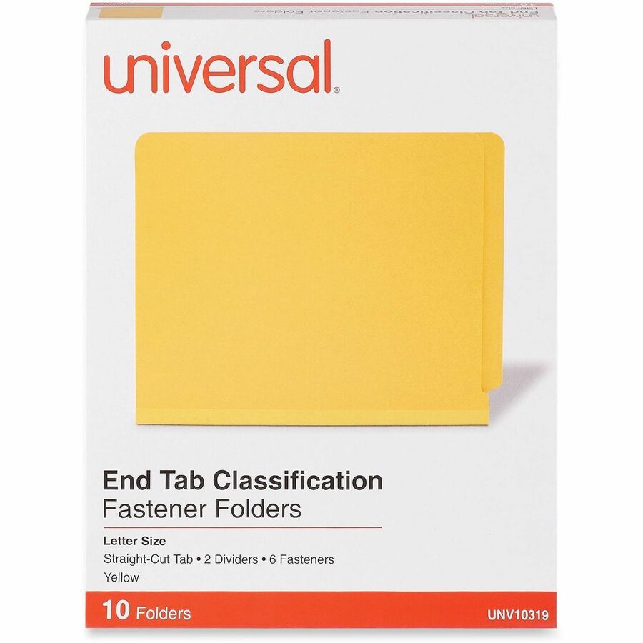 Universal Straight Tab Cut Letter Classification Folder - 8 1/2" x 11" - 2" Expansion - 6 Fastener(s) - 2" Fastener Capacity - End Tab Location - 2 Divider(s) - Yellow - 10 Box