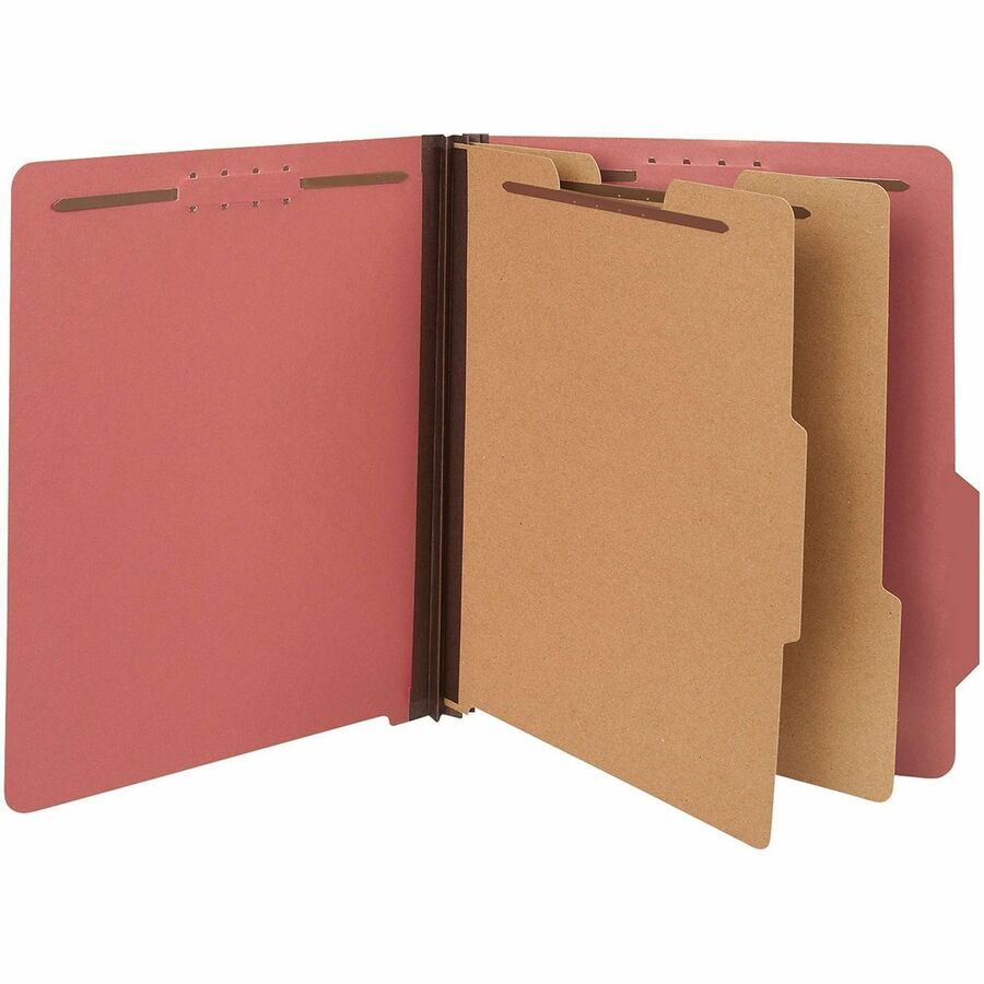 Universal 2/5 Tab Cut Letter Classification Folder - 8 1/2" x 11" - 2" Expansion - 6 Fastener(s) - 2" Fastener Capacity - Top Tab Location - Right of Center Tab Position - 2 Divider(s) - Ruby Red - 10 Box