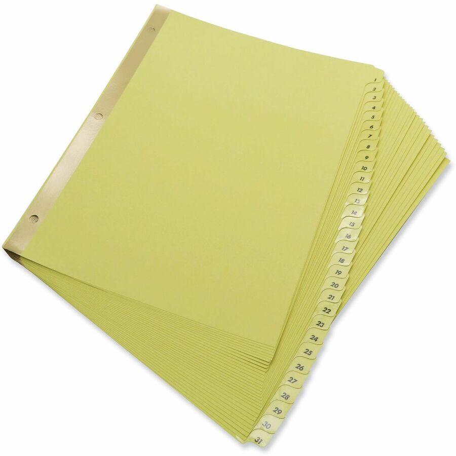 Universal Index Divider - 31 Printed Side Tab(s) - Digit - 1-31 - Letter - 8.50" Width x 11" Length - 3 Hole Punched - Buff Paper Divider - Clear Buff Paper Tab(s) - Recycled - Mylar Reinforced Edge, Laminated Tab - 1 Set