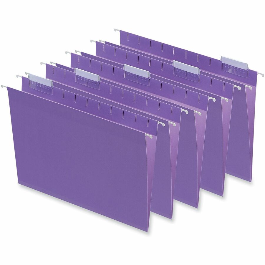 Universal 1/5 Tab Cut Letter Hanging Folder - 8 1/2" x 11" - Assorted Tab Position - 11 pt. - Stock - Violet - 25 Box