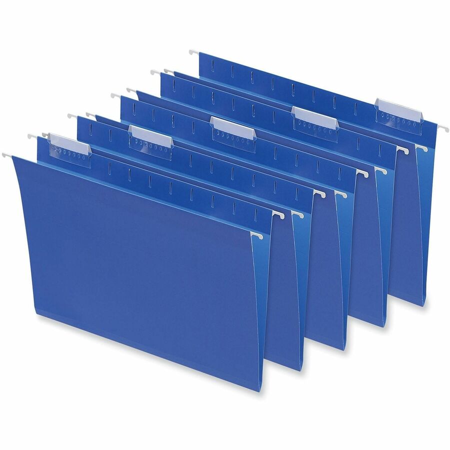 Universal 1/5 Tab Cut Letter Hanging Folder - 8 1/2" x 11" - Assorted Tab Position - 11 pt. - Stock - Blue - 25 Box