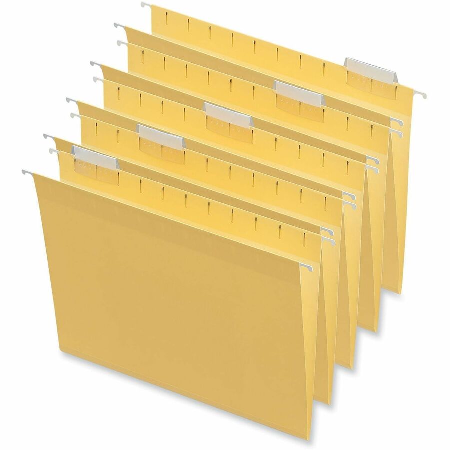Universal 1/5 Tab Cut Letter Hanging Folder - 8 1/2" x 11" - Assorted Tab Position - 11 pt. - Stock - Yellow - 25 Box