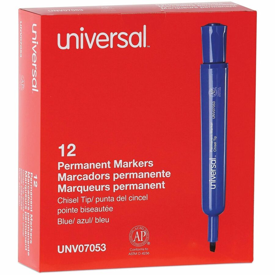 Universal Chisel Tip Permanent Marker, Broad Chisel Tip, Blue, Dozen - Broad Chisel Marker Point - Blue Ink - General Purpose - 1 Dozen