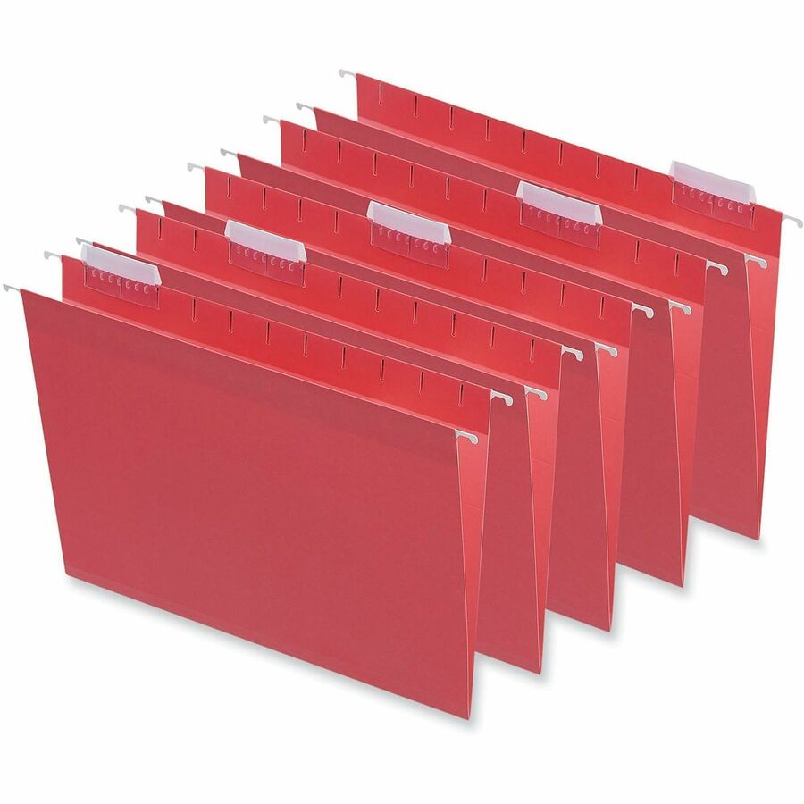 Universal 1/5 Tab Cut Letter Hanging Folder - 8 1/2" x 11" - Assorted Tab Position - 11 pt. - Stock - Red - 25 Box