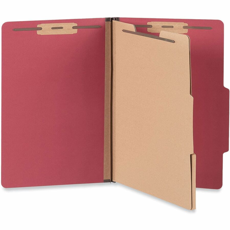 Universal 2/5 Tab Cut Legal Classification Folder - 8 1/2" x 14" - 2" Expansion - 6 Fastener(s) - 2" Fastener Capacity - Top Tab Location - Right of Center Tab Position - 2 Divider(s) - Ruby Red - 10 Box